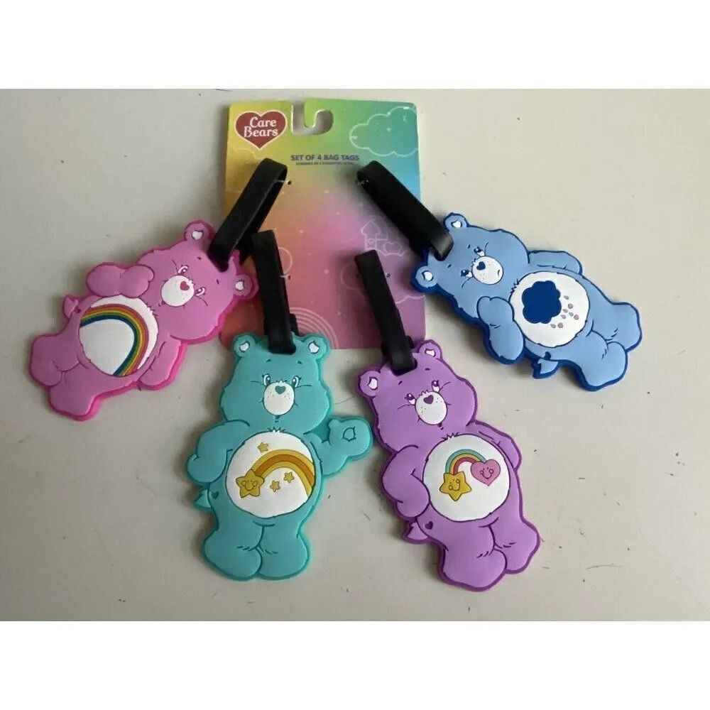 4 Pack Care Bears Luggage ID Bag Tags PINK BLUE PURPLE TURQUOISE‎ NEW